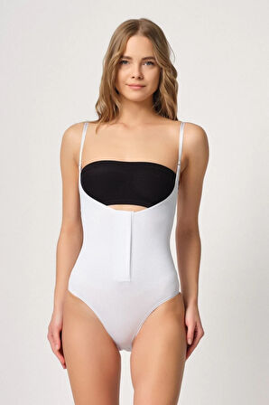 Kadın Ten Önden Agraflı Dikişsiz Göğüsü Açık Body Korse