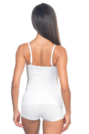 Dikişsiz Ince Askı Mikrofiber Kadın Fantezi Atlet Korse Beyaz