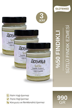 Activella Sütlü Fındık Ezmesi 330gr %50 Fındıklı X3