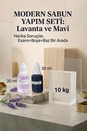 Kendi Sabununu Yap! 10 KG Şeffaf Sabun Bazı + Lavanta Esansı +Mavi Boya