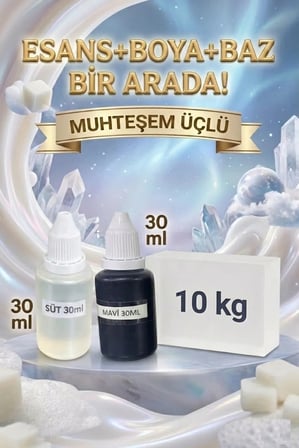 Kendi Sabununu Yap! 10 KG Şeffaf Sabun Bazı + Süt Esansı +Mavi Boya