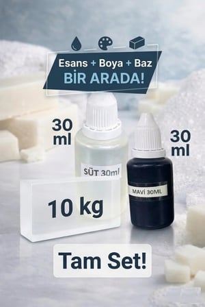Kendi Sabununu Yap! 10 KG Şeffaf Sabun Bazı + Süt Esansı +Mavi Boya