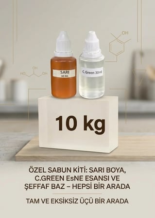 Kendi Sabununu Yap! 10 KG Şeffaf Sabun Bazı +C.Green Esansı +Sarı Boya