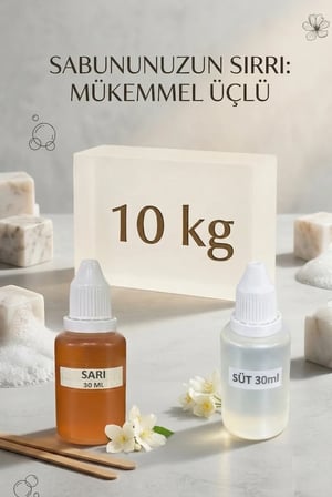Kendi Sabununu Yap! 10 KG Şeffaf Sabun Bazı + Süt Esansı +Sarı Boya