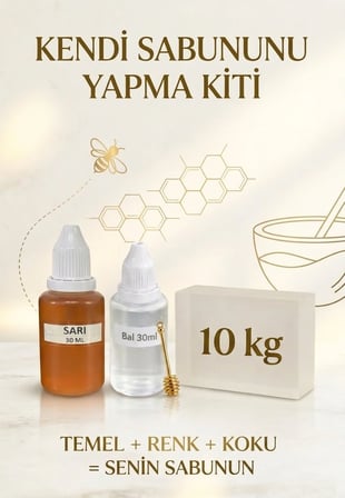 Kendi Sabununu Yap! 10 KG Şeffaf Sabun Bazı + Bal Esansı +Sarı Boya