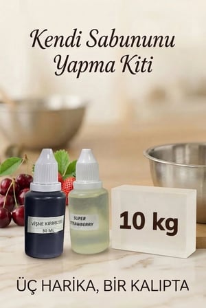 Kendi Sabununu Yap! 10 KG Şeffaf Sabun Bazı + SuperStrawberry Esansı +Vişne Kırmızısı Boya