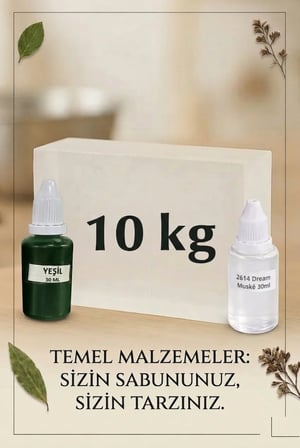 Kendi Sabununu Yap! 10 KG Şeffaf Sabun Bazı + Dream Musk Esansı +Yeşil Boya