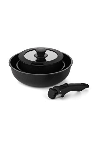 GLAMPING 5 Parça Easy Clip Çıkarılabilir Saplı Taşınabilir Tava ve Tencere Seti