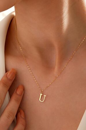 14 Ayar Altın U Harf İnce Aynalı Zincir Kolye
