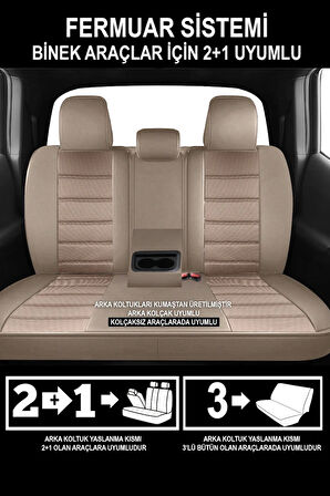 Fiat Scudo  Uyumlu 5 KOLTUK TAM SET CARUSA SERİSİ TAM SET TAY TÜYÜ OTO KOLTUK KILIFI BEJ-SİYAH