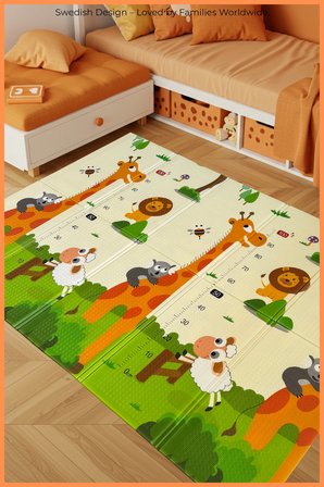 safari walk çift taraflı katlanabilir oyun halısı ve matı premium seri – taşıma çantalı