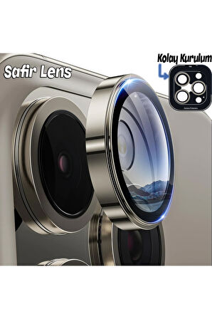 Apple iPhone 15 Pro Max Gerçek Cam Safir Lens Koruma Titanyum