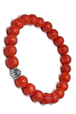 Sertifikalı Kırmızı Volkanik Lav Taşı Bileklik - Gümüş Aparatlı