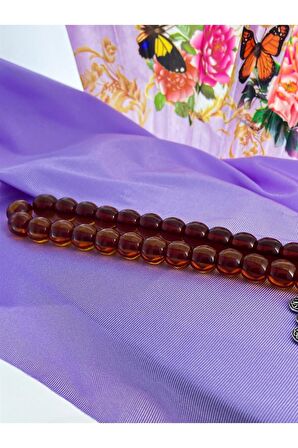 Sarı Hareli Kapsül Kesim Sıkma Kehribar Tesbih