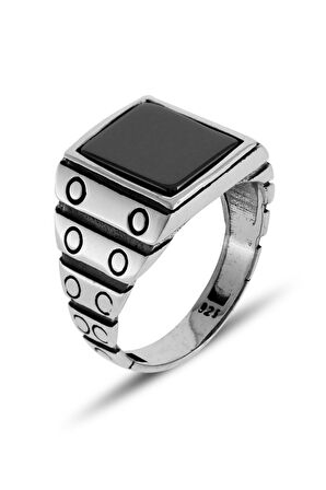 Kordon Tasarım Oniks Taşlı 925 Ayar Erkek Gümüş Yüzük