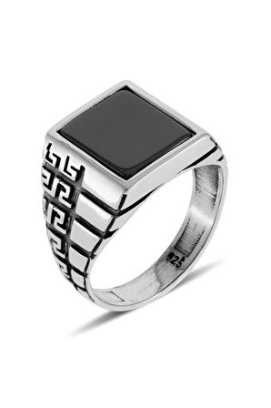 Babil Tasarım Oniks 925 Ayar Erkek Gümüş Yüzük
