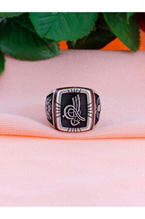 Sancak & Kartal İşlemeli Akik Taşlı Erkek Gümüş Yüzük