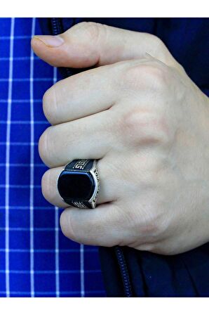 Babil İşleme Oniks Taşlı Erkek Gümüş Yüzük