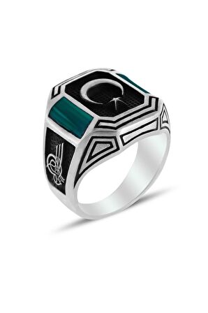 Zincir İşleme Oniks Taşlı Erkek Gümüş Yüzük 