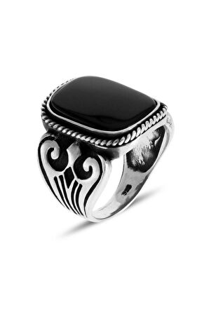 Başak İşlemeli Zirkon Taşlı Erkek Gümüş Yüzük