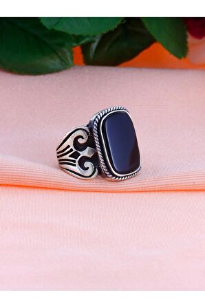 Başak İşlemeli Zirkon Taşlı Erkek Gümüş Yüzük