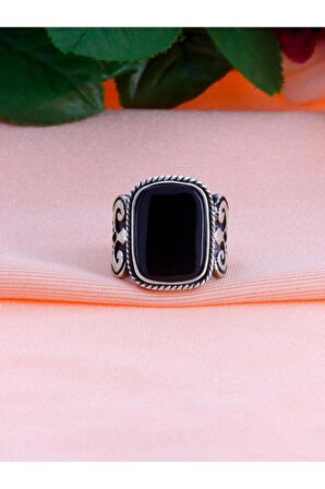 Başak İşlemeli Zirkon Taşlı Erkek Gümüş Yüzük