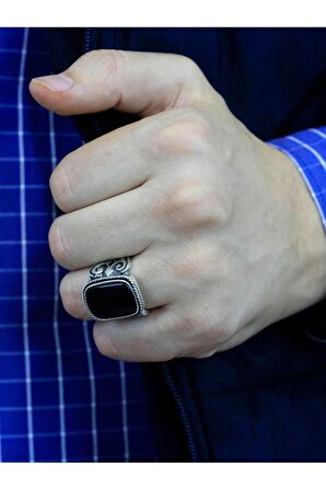 Başak İşlemeli Zirkon Taşlı Erkek Gümüş Yüzük