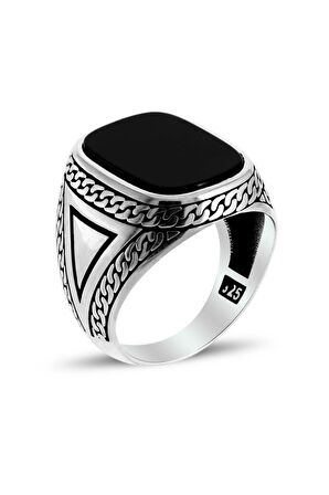 Selçuklu Kartalı İşlemeli Oniks Taşlı Erkek Gümüş Yüzük