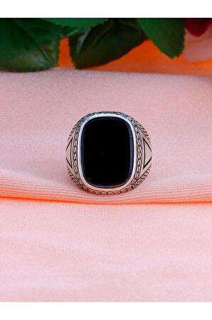 Selçuklu Kartalı İşlemeli Oniks Taşlı Erkek Gümüş Yüzük