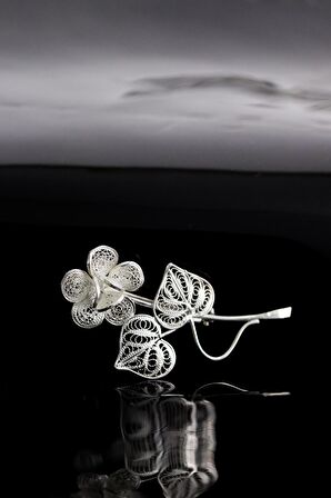 Gül Model El Işi Telkari Gümüş Broş & Yaka İğnesi