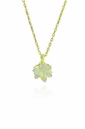 Lotus Model Zirkon Taşlı Altın Rengi Gümüş Kolye 