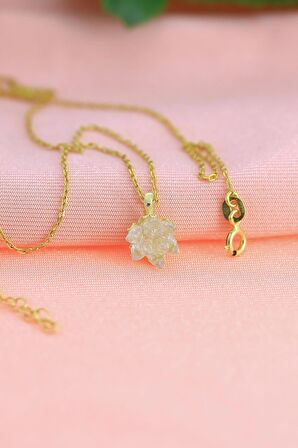 Lotus Model Zirkon Taşlı Altın Rengi Gümüş Kolye 