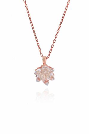 Lotus Model Zirkon Taşlı Rose Gümüş Kolye 