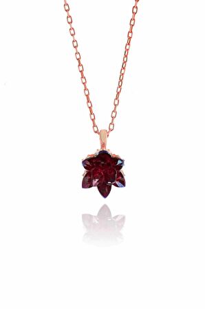 Lotus Model Yakut Taşlı Rose Gümüş Kolye 