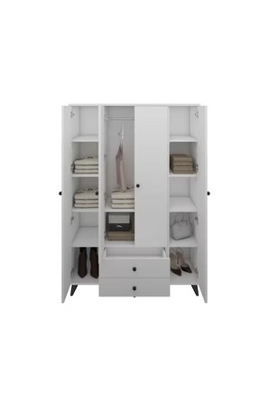 Simple Gardırop 10 Raflı 2 Çekmeceli Tek Askılı 120x44x176 BEYAZ