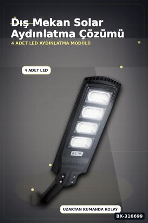 Solar Sokak Armatürü 400W 32000 Lümen Güneş Enerjili Dış Mekan Lambası Kumandalı 1 Adet BX-316699