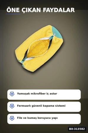 Mikrofiber Astarlı 1 Adet Ayakkabı Yıkama Torbası - Fermuarlı Spor Ayakkabı Koruyucu BX-313582