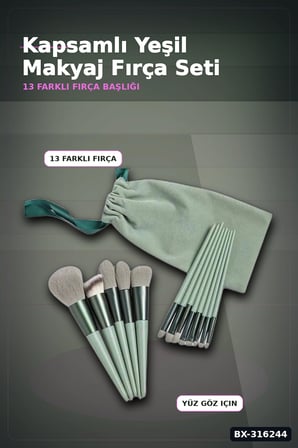 Makyaj Fırça Seti 13 Parça - Ergonomik Saplı Taşınabilir Pudra Fırçası BX-316244