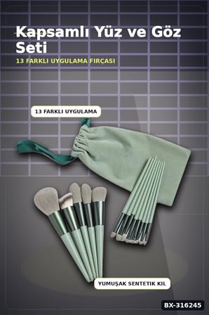 Makyaj Fırça Seti 13 Parça - Yumuşak Kıllı Dökülme Yapmayan Yüz ve Göz Seti BX-316245