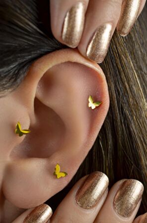 Gold Çelik Kelebek Piercing Helix Kıkırdak