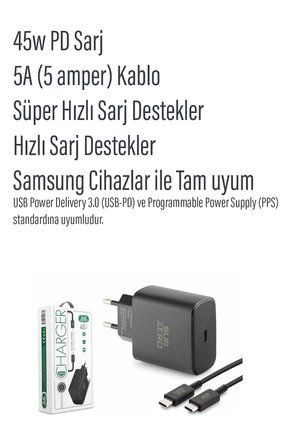 Samsung Galaxy Tab S7 / Fe / Plus / 5G / Wifi ile Uyumlu Şarj Aleti 45W Süper Hızlı Şarj