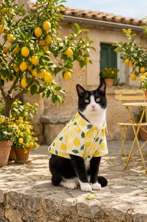 KEDİ-KÖPEK KIYAFETİ, KÜÇÜK VE ORTA IRKLAR İÇİN LİMON DESENLİ PREMİUM KUMAŞ KEDİ/KÖPEK GÖMLEĞİ