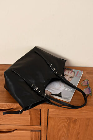 Kadın Büyük Kapasiteli Astarlı Kaliteli Derili Omuz Çantası