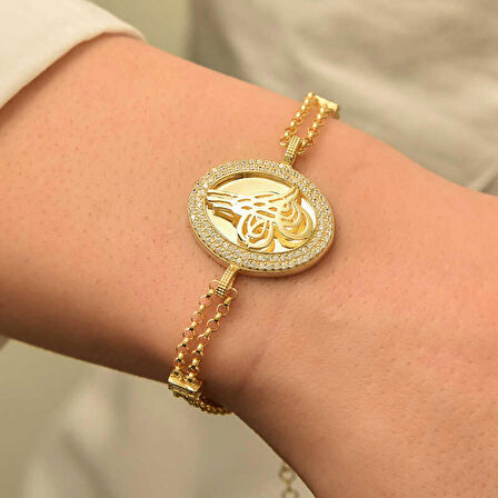 Gümüş Gold Tuğralı Kadın Bileklik