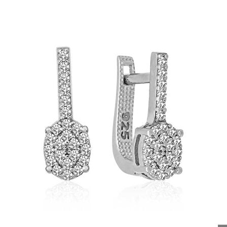 Gümüş Oval Taşlı Küpe