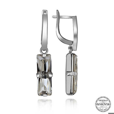 Swarovski Crystal Taşlı Gümüş Beyaz Baget Sallantılı Kadın Küpe