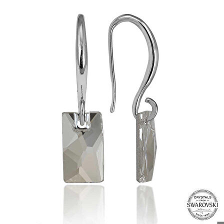 Swarovski Crystal Taşlı Gümüş Beyaz Baget Sallantılı Kadın Küpe
