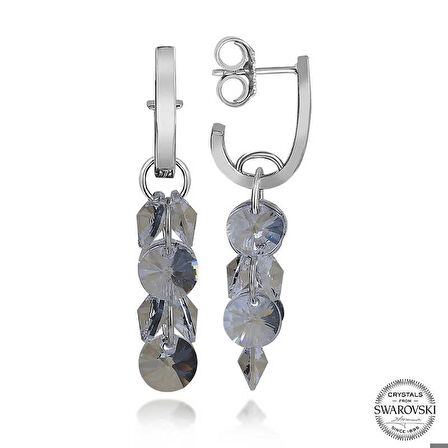 Swarovski Crystal Taşlı Gümüş Salkım Sallantılı Çivili Kadın Küpe