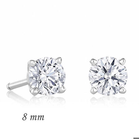 Gümüş Yuvarlak Tek Taş Zirkon Küpe - 8 mm.