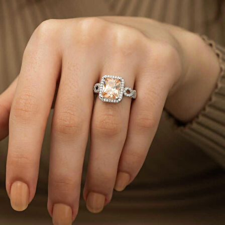 Gümüş Baget Kare Kadın Yüzük